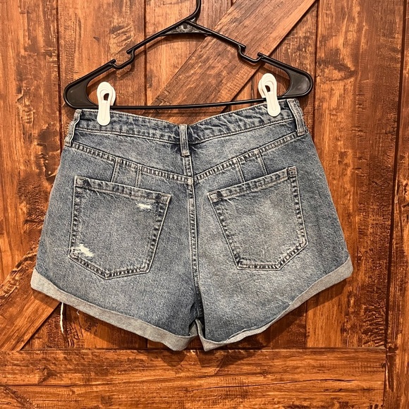Free people We The Free Distressed Denim Jean Shorts Blue Rip Cuffed HighWaisted - Picture 4 of 7